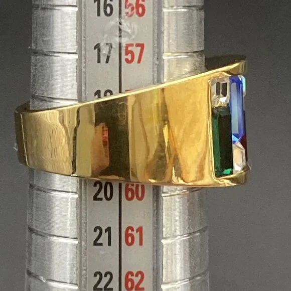 Art Deco Ring Yellow Gold Plated Multicolor Baguette Rhinestone CZ Band Sz 8.5 - Picture 9 of 9